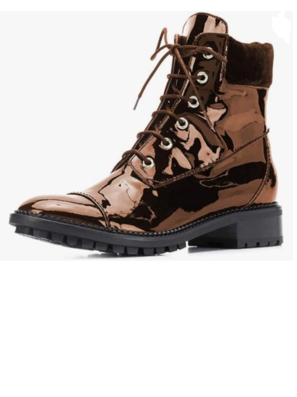 YDN Saddle Brown Round Toe Combat Boot Chunky Low Heeled Ankle High Lace up Boot